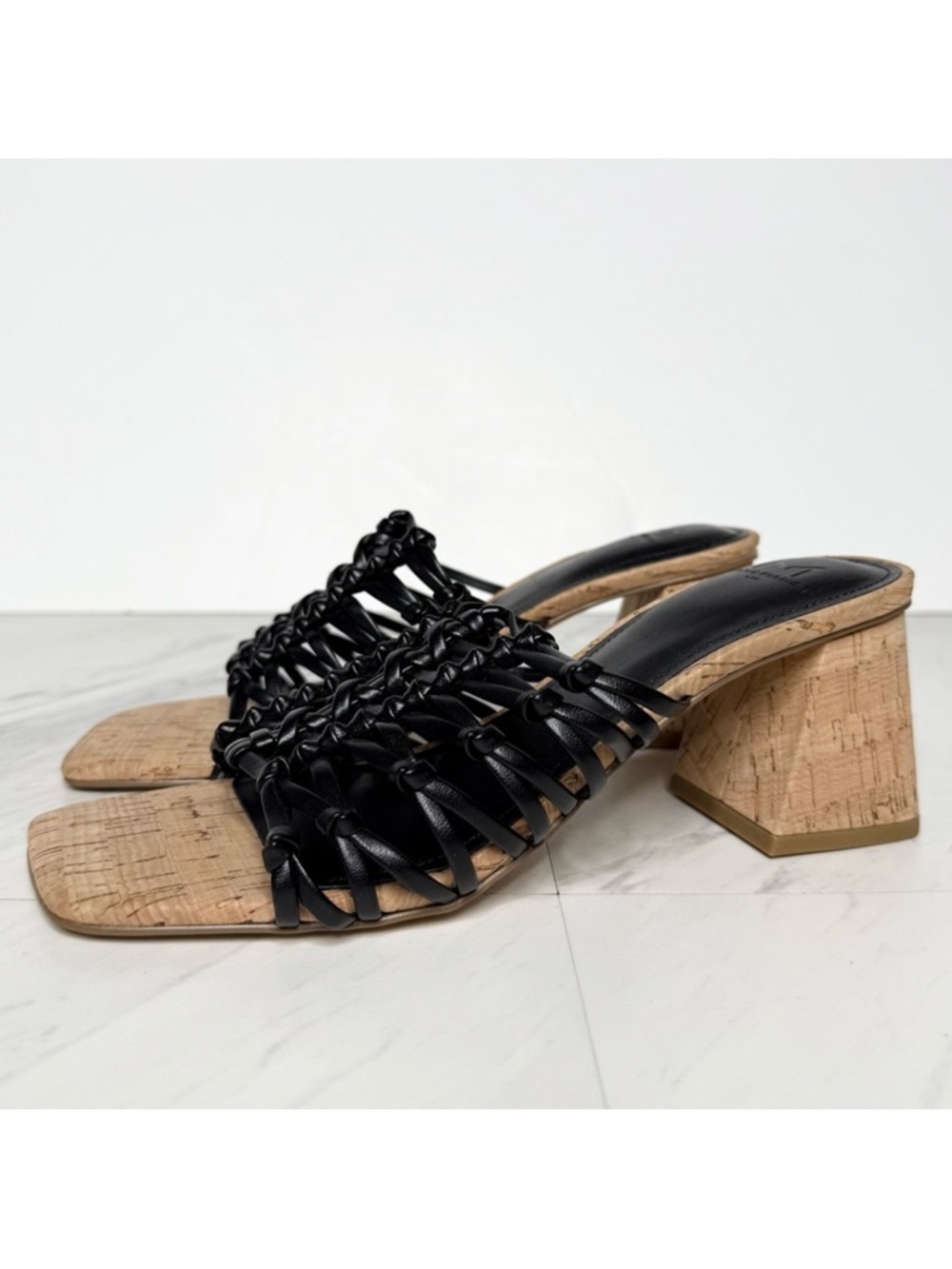 Marc Fisher Colica Black Cork Heeled Sandal 7M